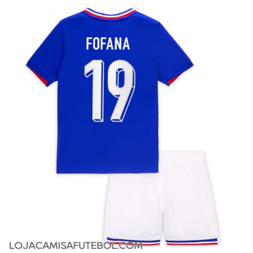 Camisa de Futebol França Youssouf Fofana #19 Equipamento Principal Infantil Europeu 2024 Manga Curta (+ Calças curtas)